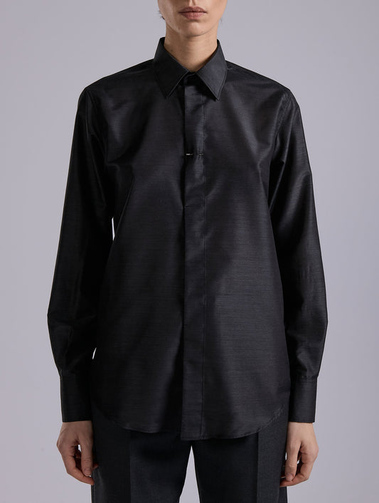 Grey extra-fine wool and silk shirt