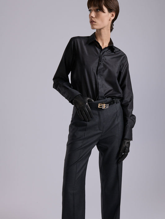 Grey extra-fine wool and silk shirt