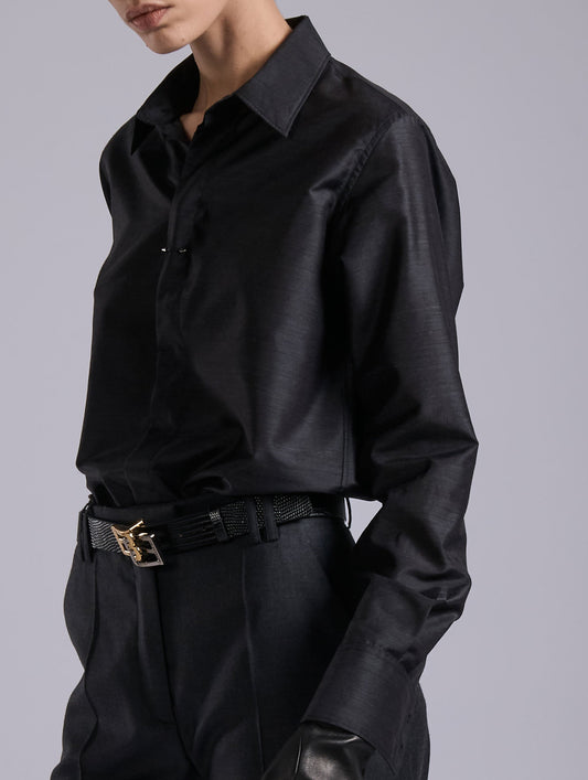 Grey extra-fine wool and silk shirt