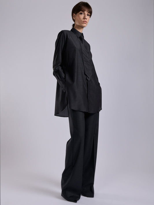 Grey extra-fine wool and silk shirt