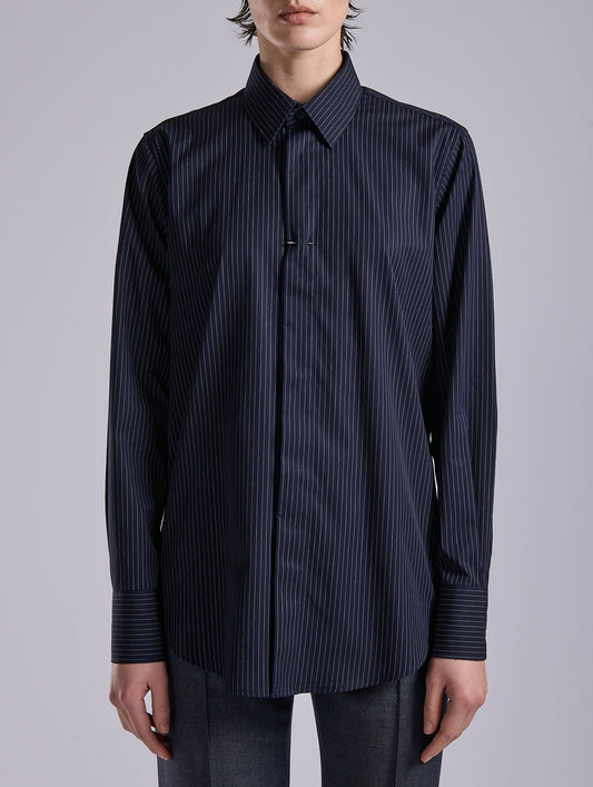 Blue micro-striped cotton poplin shirt