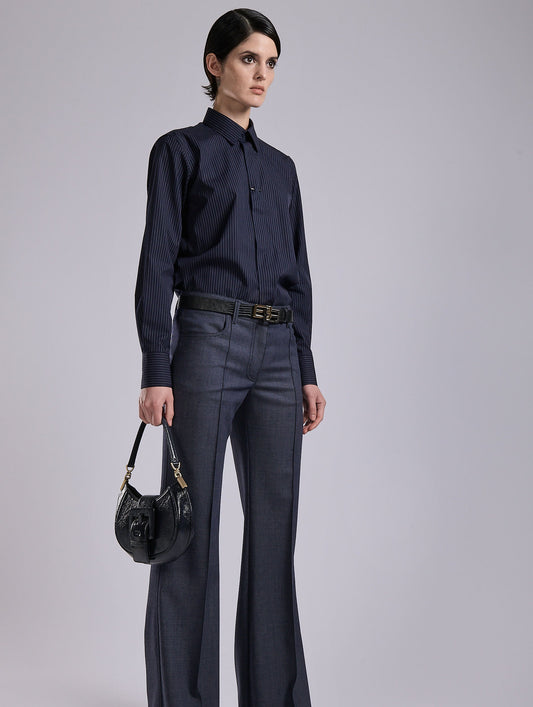 Blue micro-striped cotton poplin shirt