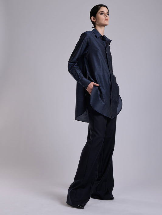 Navy extra-fine wool and silk oversized shirt