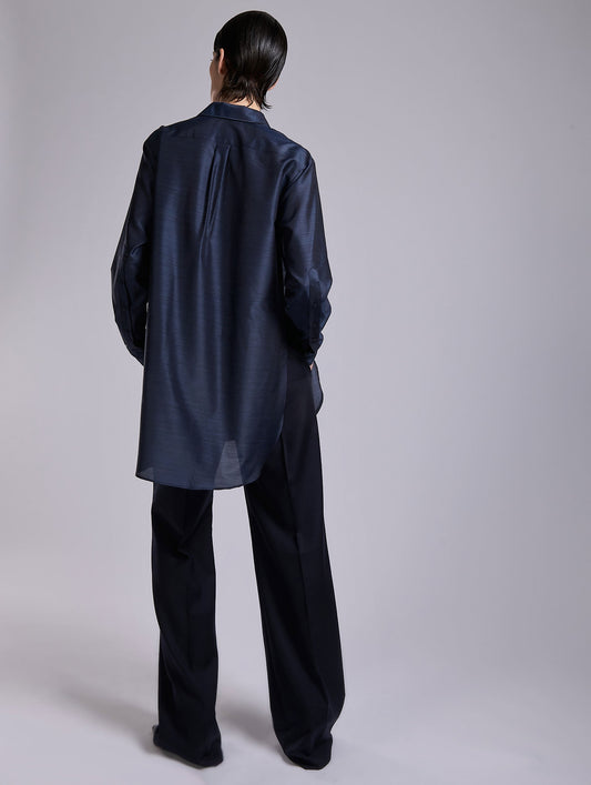 Navy extra-fine wool and silk oversized shirt