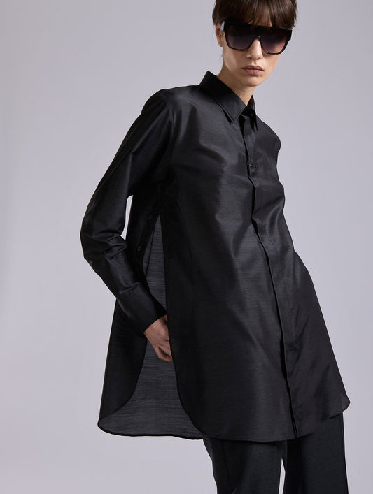 Grey extra-fine wool and silk oversized shirt