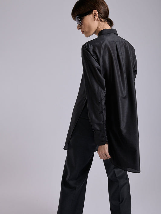 Grey extra-fine wool and silk oversized shirt