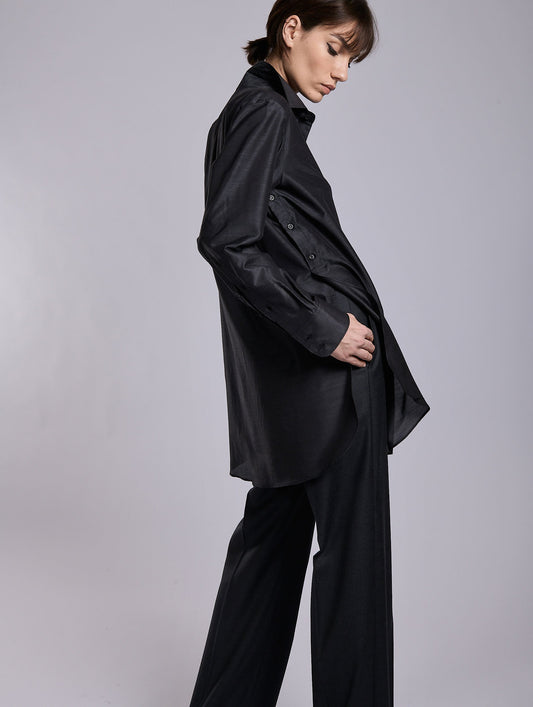 Grey extra-fine wool and silk oversized shirt