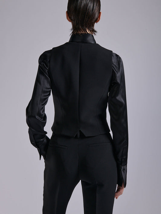 Gilet de costume en crêpe et cuir noir