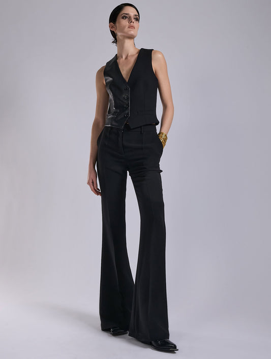 Gilet de costume en crêpe et cuir noir