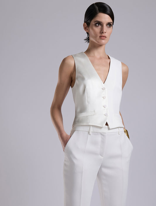Gilet de costume en crêpe et satin ivoire