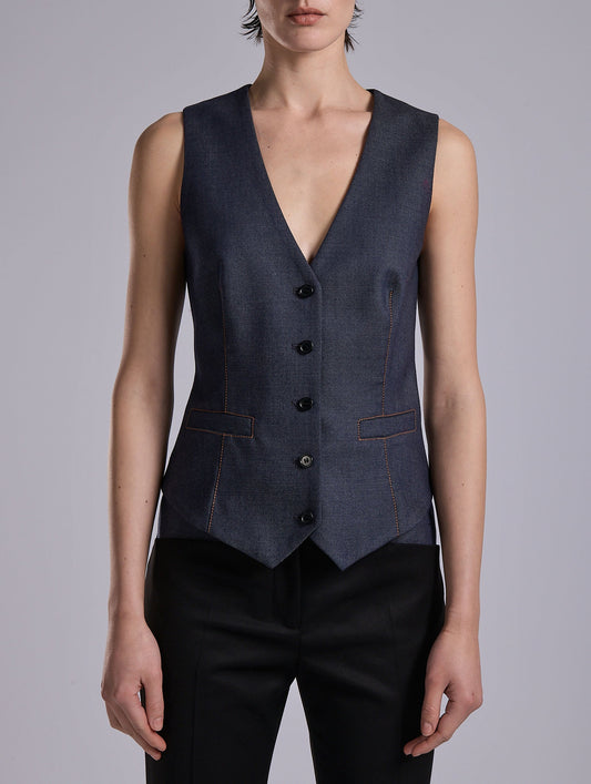 Denim-look bi-material waistcoat