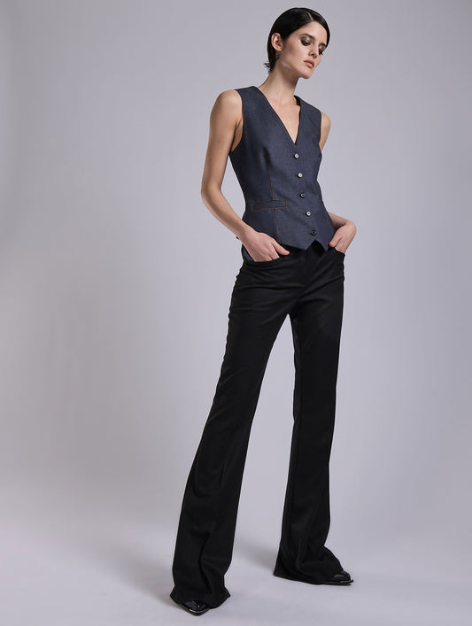 Denim-look bi-material waistcoat