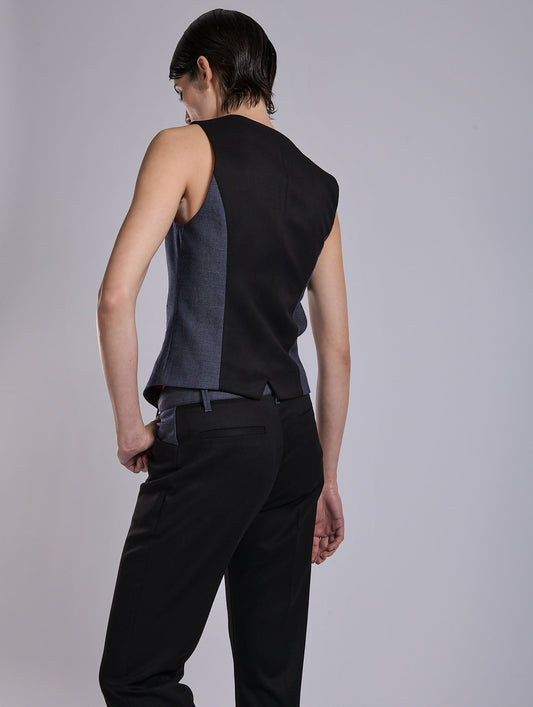 Denim-look bi-material waistcoat
