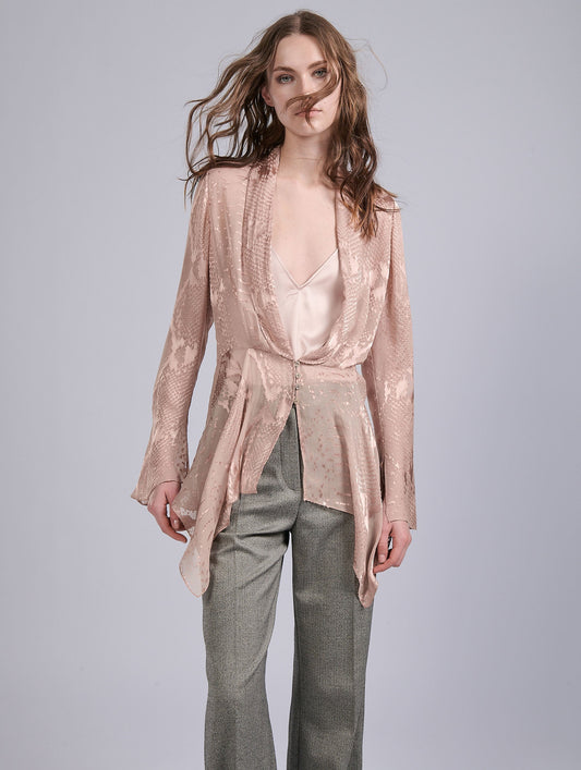 Blouse en satin dévoré motif python blush