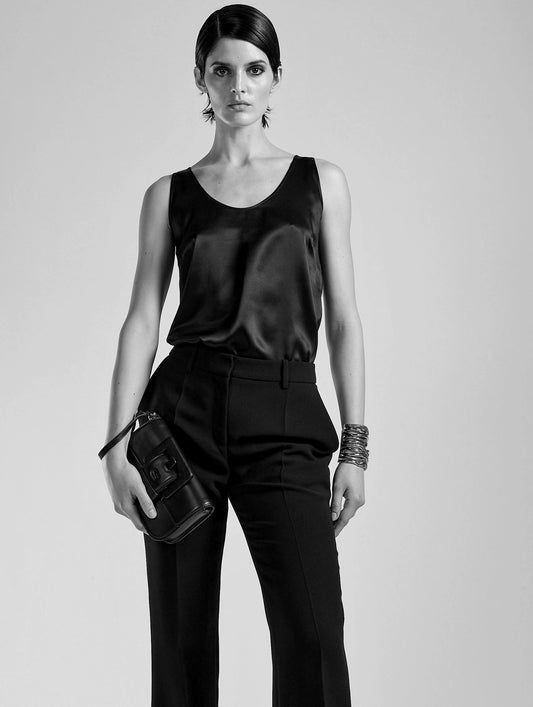 Black silk satin tank top