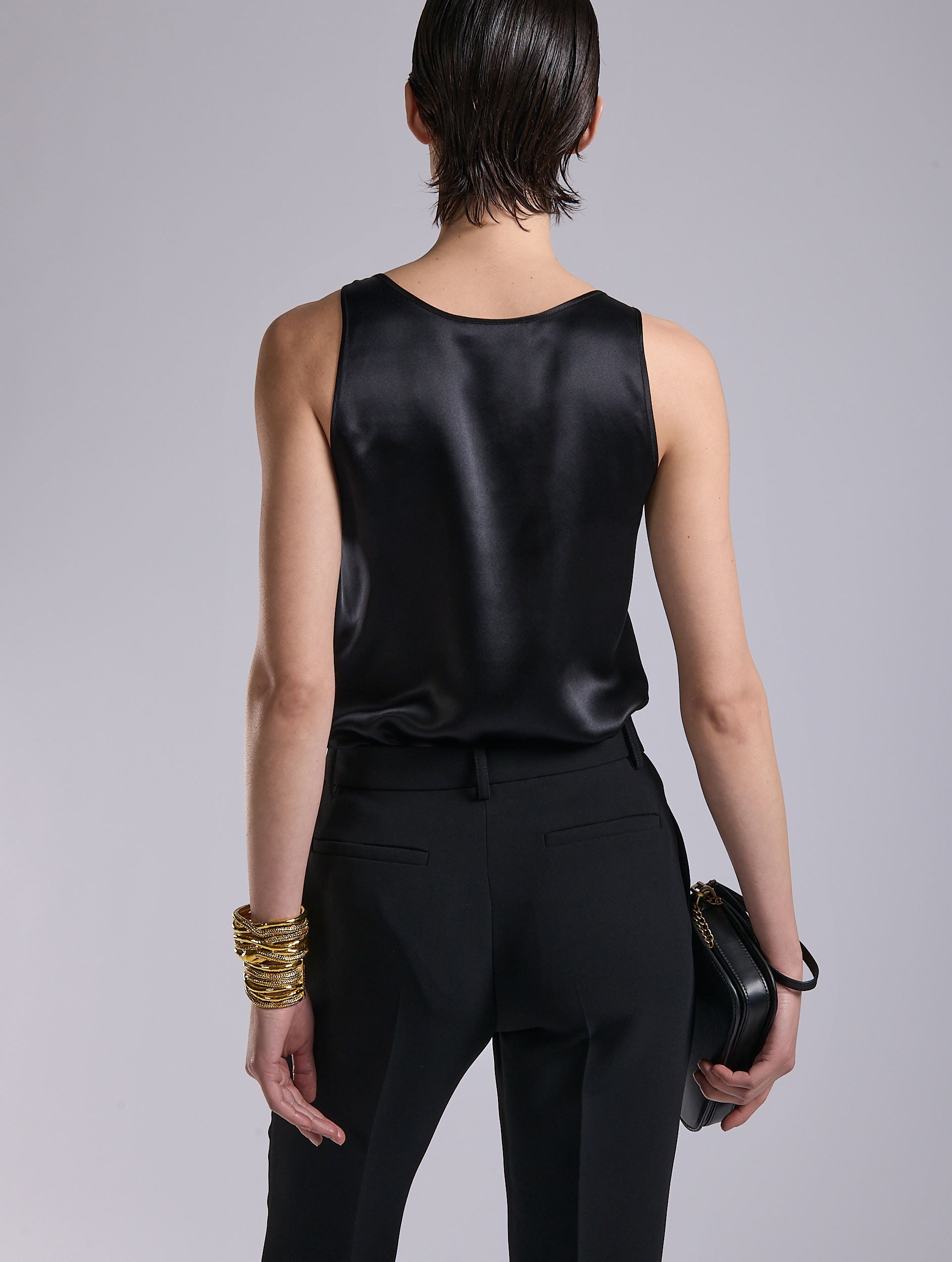 Women ready-to-wear | Black silk satin tank top | Barbara Bui