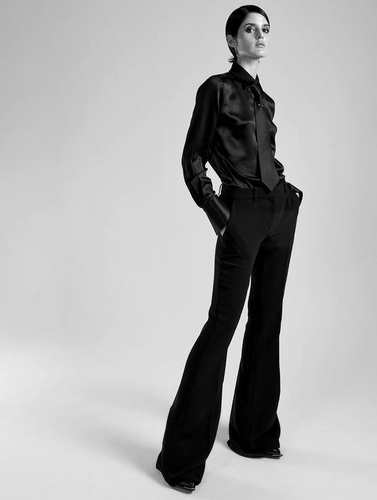 Black crepe bootleg trousers
