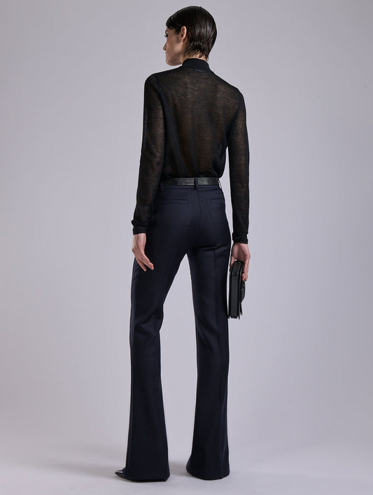 Navy wool and cashmere twill bootleg trousers