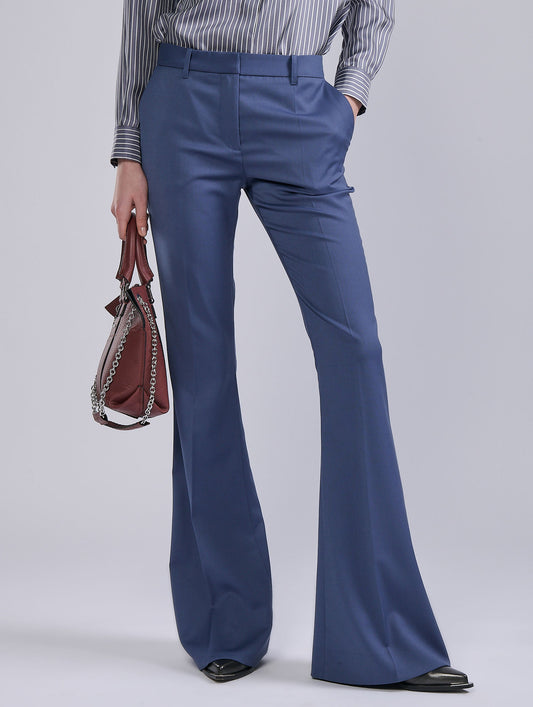 Pantalon bootleg en gabardine de laine bleu