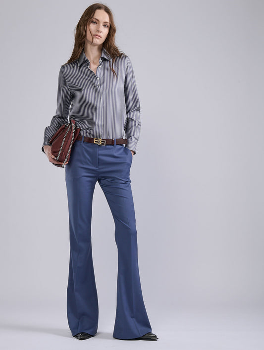 Pantalon bootleg en gabardine de laine bleu