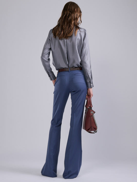 Pantalon bootleg en gabardine de laine bleu