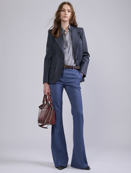 Pantalon bootleg en gabardine de laine bleu