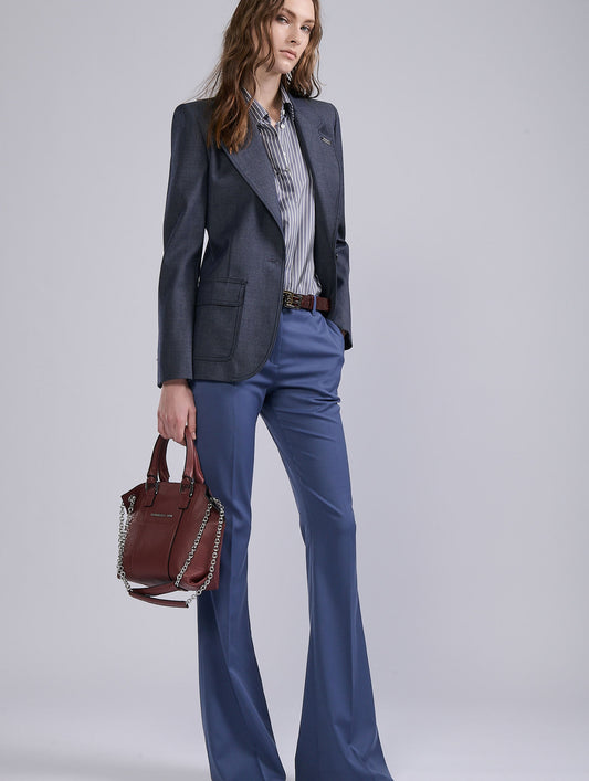 Pantalon bootleg en gabardine de laine bleu