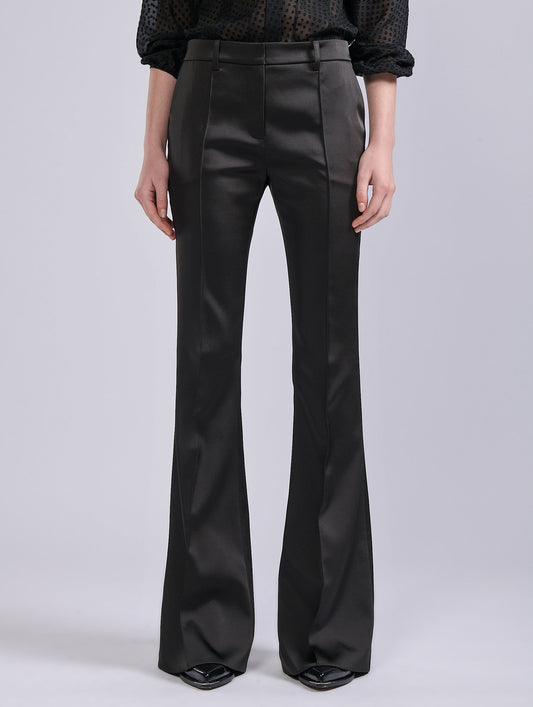 Black satin bootcut trousers