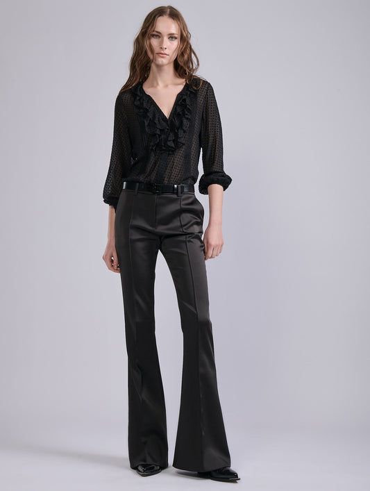 Black satin bootcut trousers