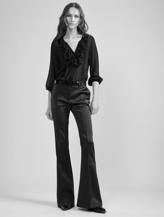 Black satin bootcut trousers