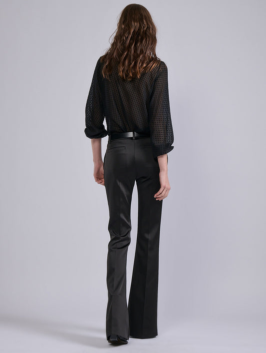 Black satin bootcut trousers