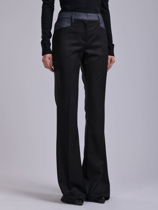 Denim-effect stretch twill bootleg trousers