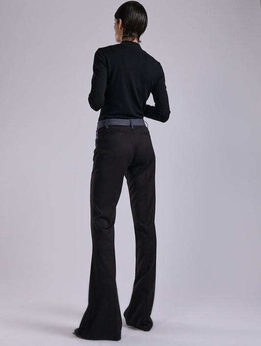 Denim-effect stretch twill bootleg trousers