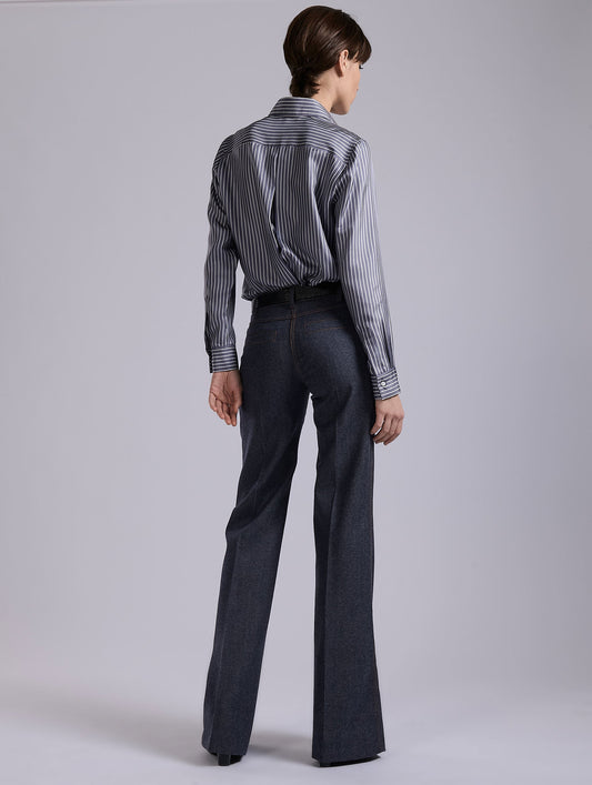 Blue wool denim flare trousers