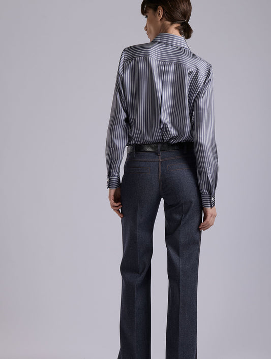 Blue wool denim flare trousers