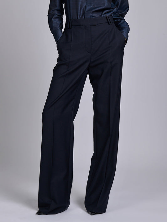 Navy wide-leg wool and cashmere twill trousers