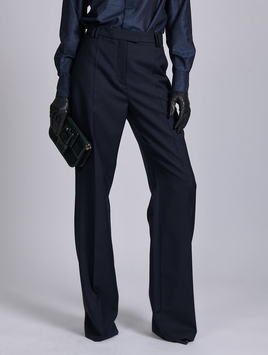 Navy wide-leg wool and cashmere twill trousers