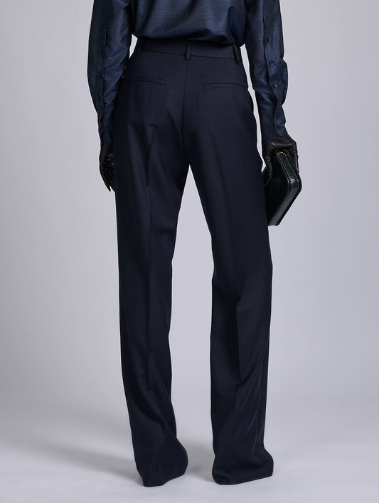 Navy wide-leg wool and cashmere twill trousers