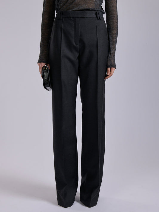 Grey wide-leg wool and cashmere twill trousers
