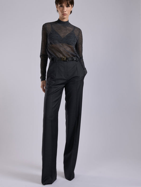 Grey wide-leg wool and cashmere twill trousers