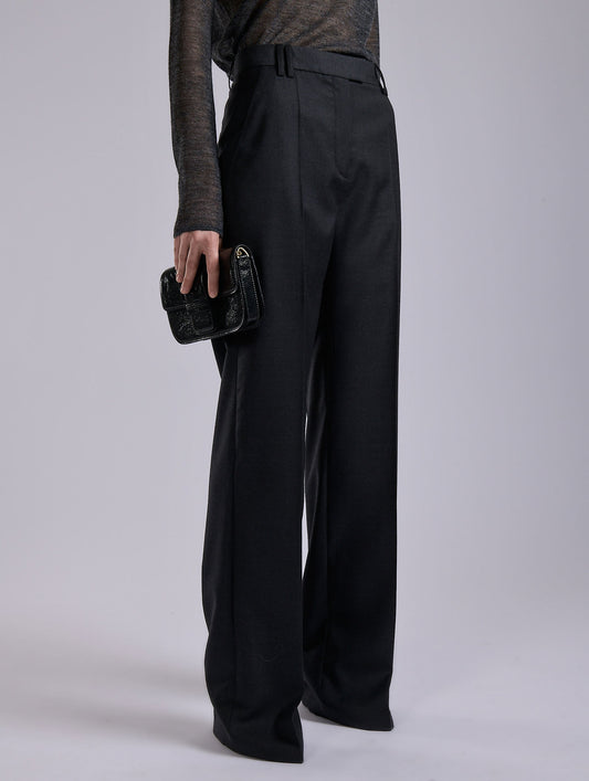 Grey wide-leg wool and cashmere twill trousers