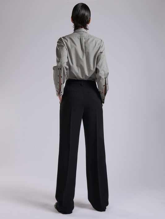 Black wide-leg crepe trousers
