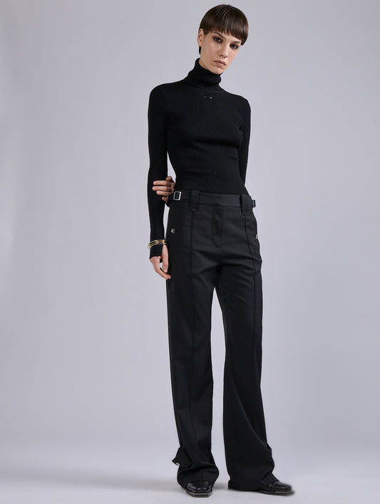 Black wool gabardine trousers