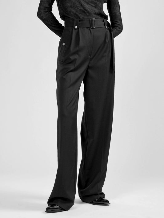 Black stretch wool gabardine high-waist trousers