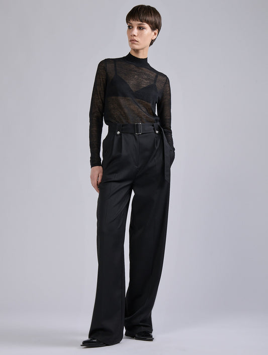 Black stretch wool gabardine high-waist trousers