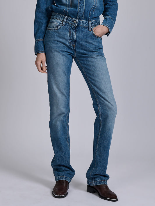 Blue denim 5-pocket straight fit jeans