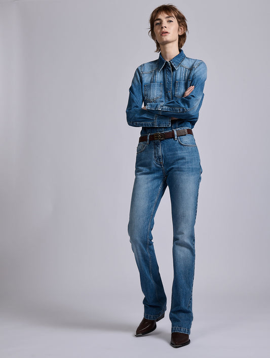 Blue denim 5-pocket straight fit jeans