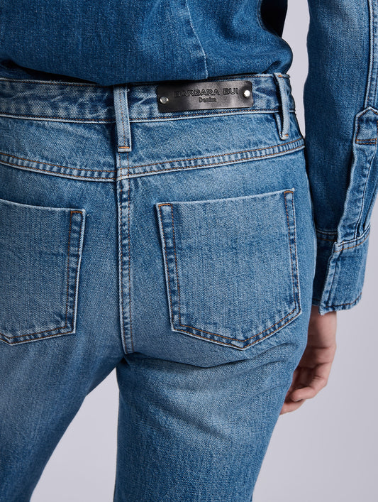 Blue denim 5-pocket straight fit jeans