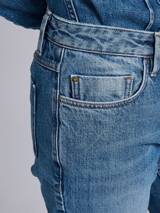 Blue denim 5-pocket straight fit jeans