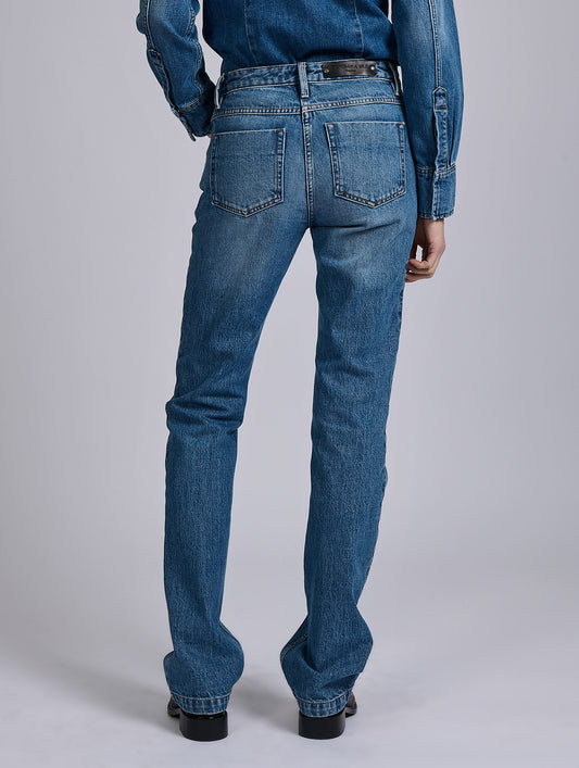 Blue denim 5-pocket straight fit jeans